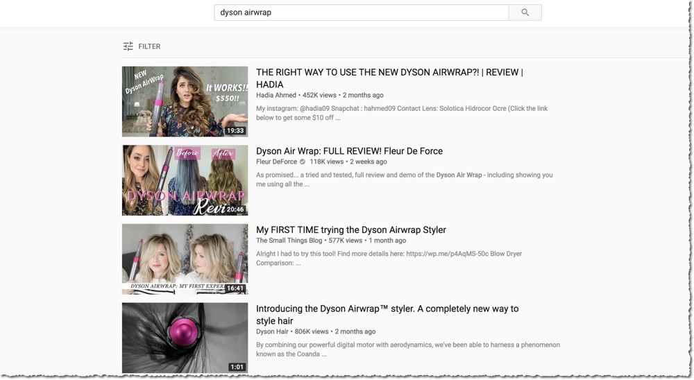 YouTube Search For dyson airwrap - Video Optimisation