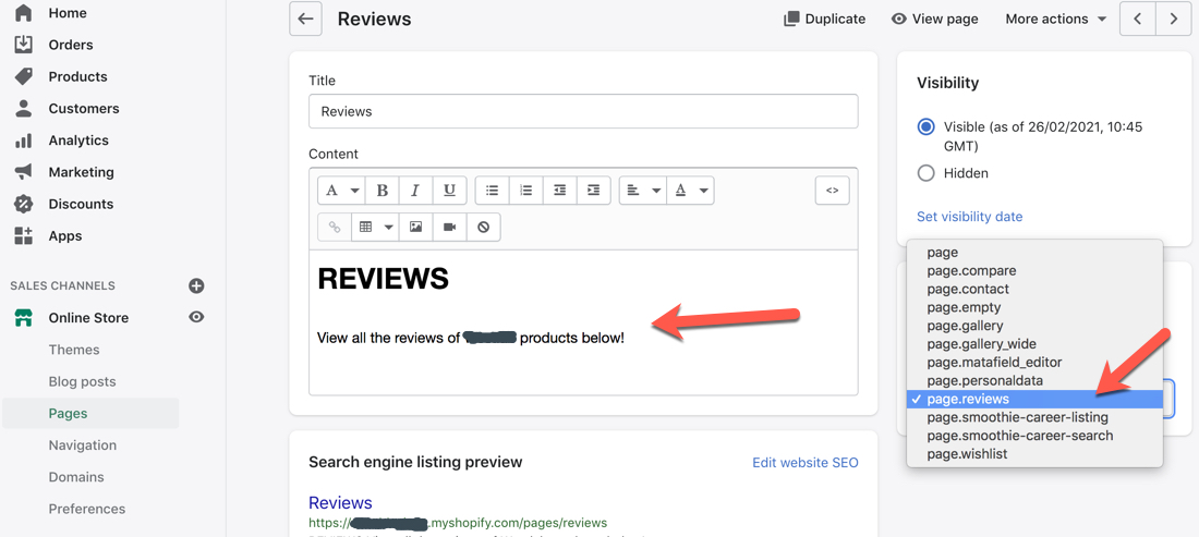 Shopify Multiple reviews - page creation