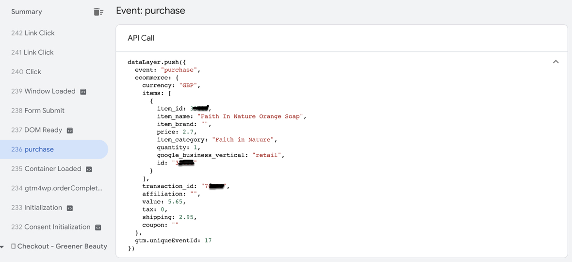 Wordpress GTM4WP data layer - purchase example