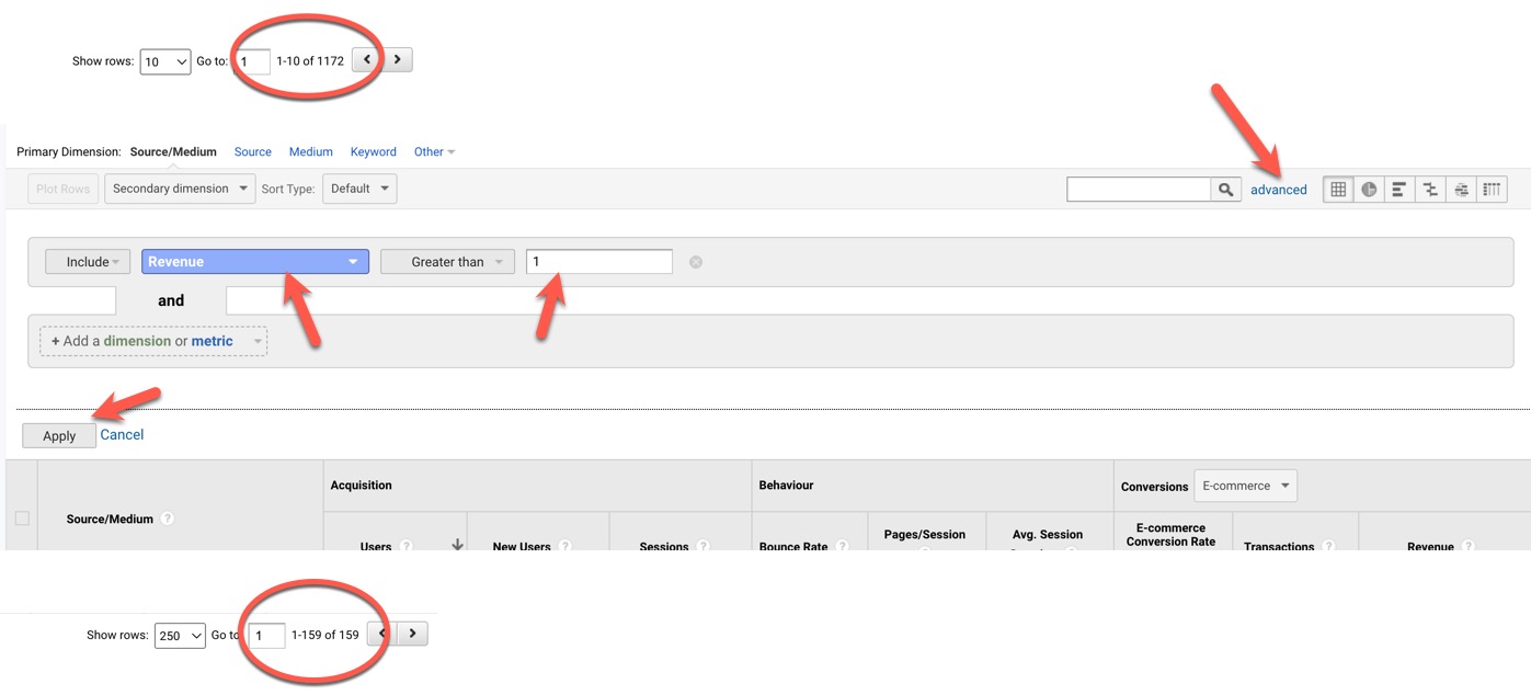 Google Analytics - add a filter to narrow down the relevant data