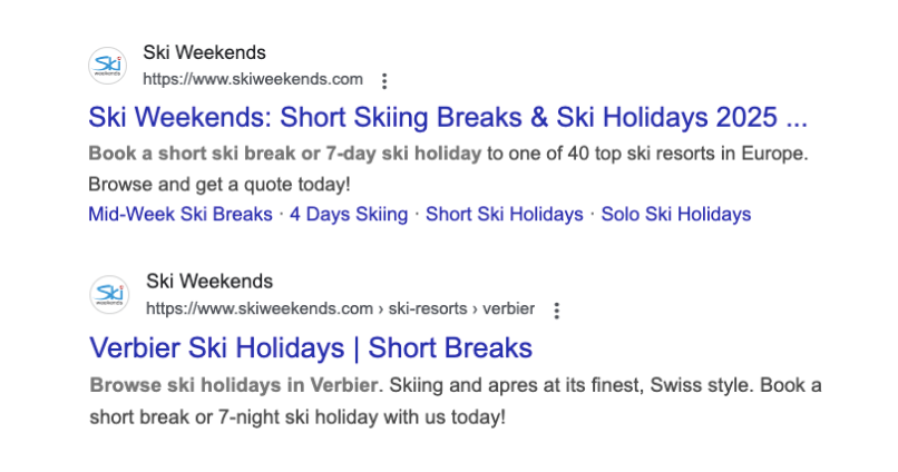 SEO Ranking Examples For SkiWeekends SEO Ranking Examples For SkiWeekends