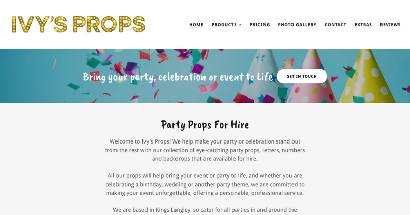 Ivy’s Prop Hire website Ivy's Prop Hire website